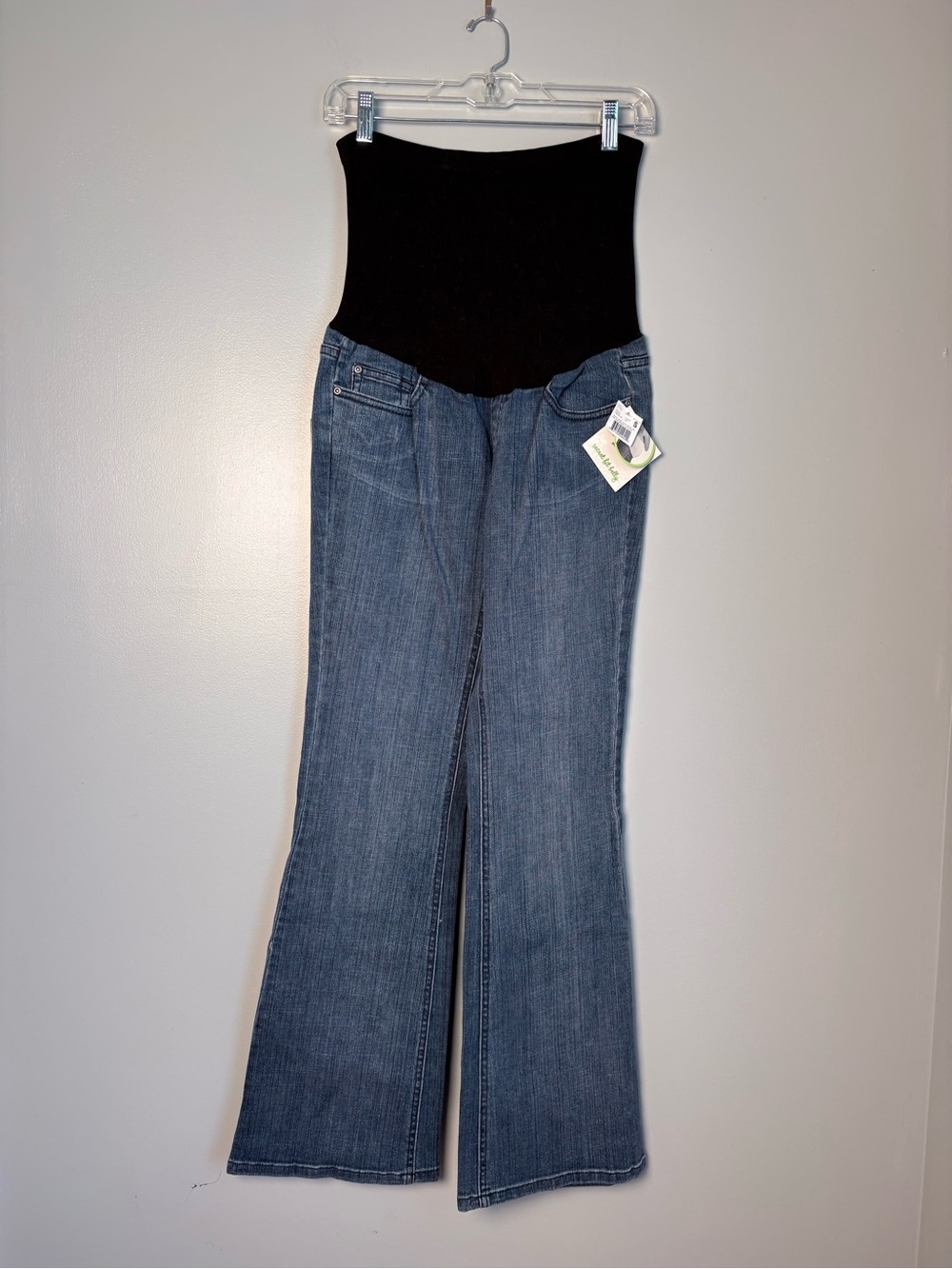 NWT Mimi Maternity Secret Fit Belly Flare Jeans Small Embroidered Pockets Blue